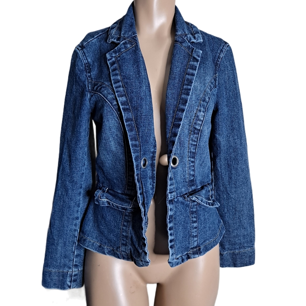 Baccini denim  jacket with ruffle detail size Sp